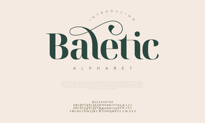 Wall Mural - Baletic premium luxury elegant alphabet letters and numbers. Elegant wedding typography classic serif font decorative vintage retro. Creative vector illustration