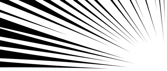 Poster - Diagonal speed lines background. Comic book explosion wallpaper. Abstract black flash frame design. Manga anime cartoon beam sun burst. Pop art texture corner effect. Vector striped backdrop