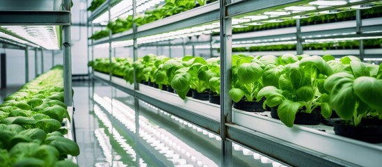 Canvas Print - Organic hydroponic vegetable garden plants growing in water with mineral nutrients without soil or Dynamic Root Floating Technique