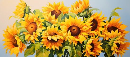 Sticker - Creating a vibrant handmade painting of sunflowers using yellow oil paints on canvas as a hobby