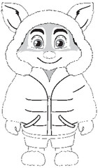 Sticker - Winter Coat-Wearing Fox Cartoon Character Outline