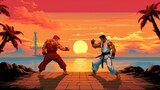 Fototapeta Kosmos - Retro fighting games. Classic 90's arcade pixel art. 
