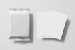 © Regi Munandar - 2,5 x 3,5 inch size blank trading card collectible game set with shiny foil plastic booster pack mockup isolated 3d rendering illustration
