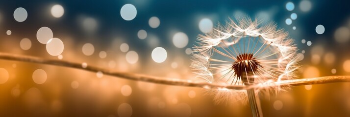 Wall Mural - Abstract blurred nature background dandelion seeds parachute. Bokeh pattern. 