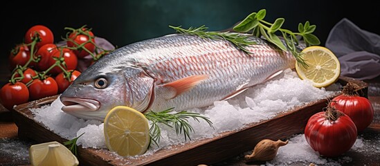 Fresh fish including mullet and Buri for preparing and eating caught from the sea Healthy and nutritious seafood a beneficial ingredient and tasty product Captured in a photo with a scenic s