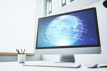 Aufkleber - Abstract creative coding concept with world map on modern laptop screen. 3D Rendering
