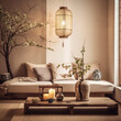 Tranquil Asian-inspired living room low sofa tatami
