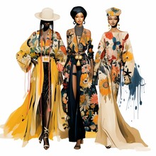 Clipart Of Fashion Designers Incorporating Cultural Motifs Into Their Work Generative AI