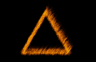 Wall Mural - triangle flame, heat and light on black background with texture, pattern and burning energy sign. fi