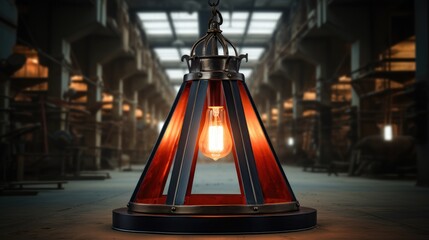 Aufkleber - Large industrial hanging pendant light with geometric pattern in a hallway.