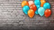 © Anna - a bunch of balloons are hanging on a brick wall in front of a brick wall.  generative ai