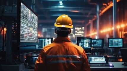 Aufkleber - Engineer are working control machine on Big Screen monitor computer in industrial plant.