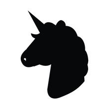 Unicorn Head Silhouette Isolated On White Background. Vector Illustration. Unicorn Silhouette Simple Flat Design