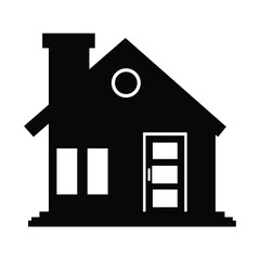 Poster - house front view isolated icon vector illustration graphic design in black and white black shadow front view of a simple flat design house