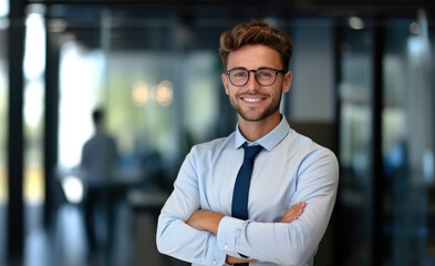 Aufkleber - Happy young businessman in office, Positive confident professional, Confident good looking.