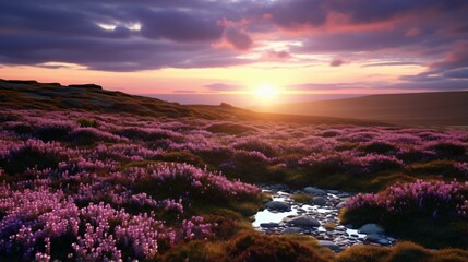 Wall Mural - A breathtaking sunset illuminating a vibrant field of wildflowers