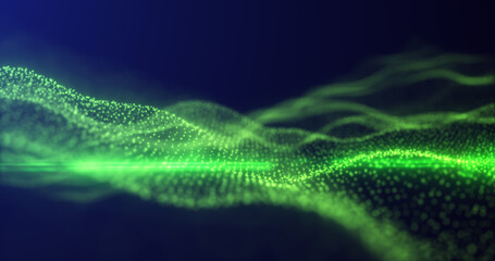 Aufkleber - Abstract green energy waves from particles of futuristic hi-tech glowing background