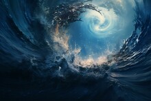 A Breathtaking Painting Capturing The Power And Beauty Of A Giant Wave In The Middle Of The Ocean