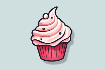 Poster - A line art icon sticker of a cupcake, with a swirl on top and a wrapper indicated with simple lines.