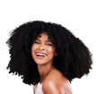 © Bharat/peopleimages.com - Portrait, beauty and young black woman with natural, cosmetic and selfcare for curly hairstyle. Glow, clean and happy African female model with afro treatment isolated by transparent png background.