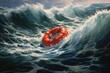 lifebuoy on turbulent sea. Generative AI