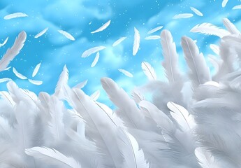 Feathers Floating on Blue Sky with Nature's Abstract Beauty background