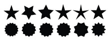 Star Vector Icons Set. Black Starburst With Sunburst Badges. Star Sign Collection. Set Of Star Symbols Isolated.