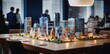 © radekcho - Complex scale model on the table, real estate developers, architects and businessmen team working on new business buildings project in office.