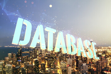Aufkleber - Double exposure of Database word sign on Chicago city skyline background, global research and analytics concept