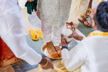 Indian Hindu wedding ceremony rituals feet close up