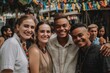 lgbtq, pride and interracial with friends at a celebration event together in bali