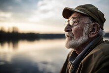 Shot Of A Senior Man Looking Out Over The Lake While Fishing