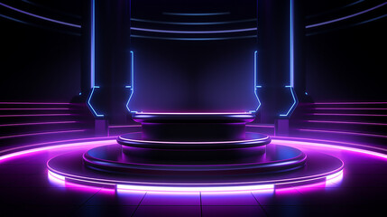 Wall Mural - Podium 3d neon light background