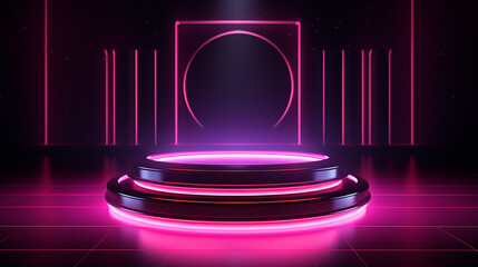 Wall Mural - Podium 3d neon light background