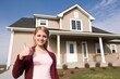 © altitudevisual - an attractive young woman giving you the thumbs up while standing in front of her new home