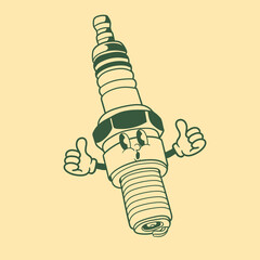 Wall Mural - Vintage character design of a spark plug