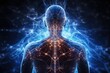 The human body is in neural connections. Technologies of the future, development of science. Artificial intelligence concept