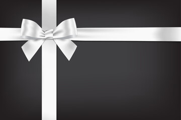 Wall Mural - White bow realistic with horizontal and Vertical cross ribbon place on gradient black background for decorate you Memorial and funeral card, Vector EPS10 with copy space