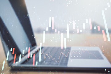 Poster - Multi exposure of abstract creative financial graph on modern computer background, forex and investment concept