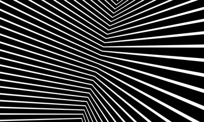 Leinwandbilder - Black and white abstract art background with lines. Striped optical illusion with perspective.