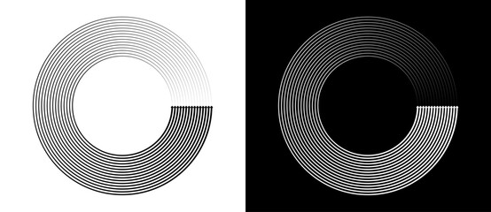 Abstract background with lines in circle. Art design spiral as logo or icon. A black figure on a white background and an equally white figure on the black side.