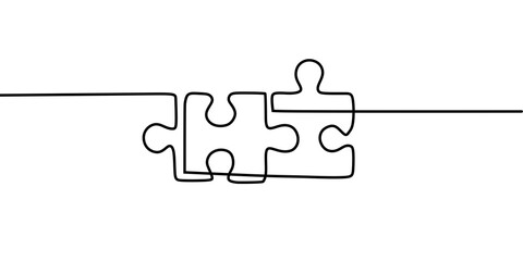 Wall Mural - One line drawing Puzzle vector. Puzzle single line vector linear icon. PNG illustration. Problem solving and solution business metaphor. One line drawing of puzzle piece for idea, business.