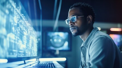 data scientists work in a modern office of a technology company on the development of a quantum comp