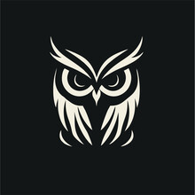 Owl Logo Line Art Illustration Design, On A Black Background