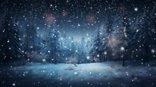 snowflakes falling in winter time in the forest background