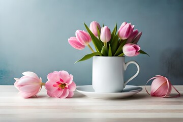 Wall Mural - bouquet of tulips in a cup