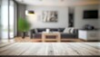 © Baloch - white empty Wood table with blurred modern apartment interior living room background, room with table and chairs
