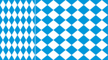 Bavarian pattern, Oktoberfest background, german blue white rhombus flag. Vector seamless pattern of diamond geometric shapes, Oktoberfest festival backdrop, beer fest or party background