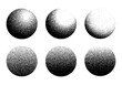 Dotwork noise gradient circles. Sand grain effect. Black noise stipple dots patterns. Abstract grunge dotwork gradients. Black grain dots elements. Halftone circles. Dotted set