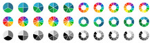 Circle Pie Chart Icons. Pie Charts Diagram. Colorful Diagram. Set Of Different Color Circles Isolated. Pie Chart For Data Analysis, Business Presentation, UI, Web Design. Vector Illustration